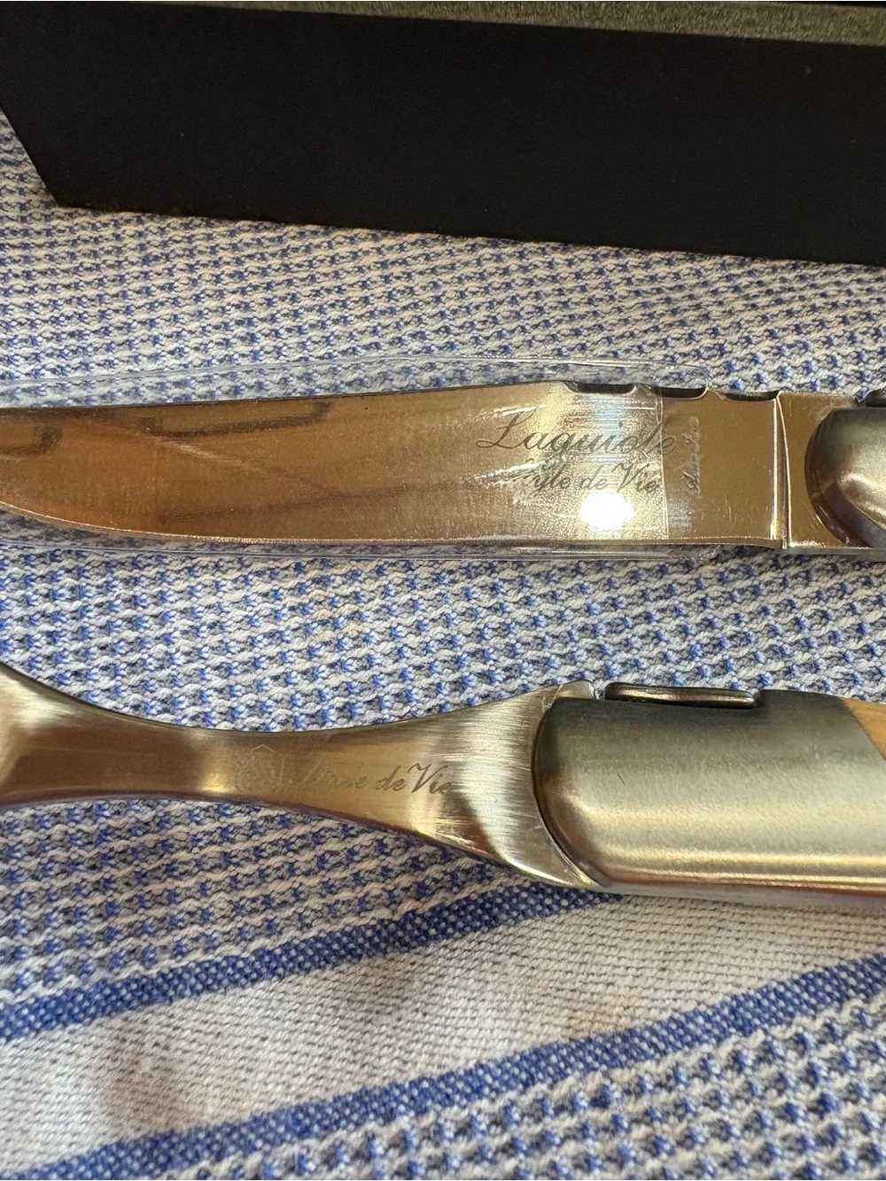 Laguiole Olive Wood Steak Knife & Fork Sets - Brown Wood Handles Set of 6 each
